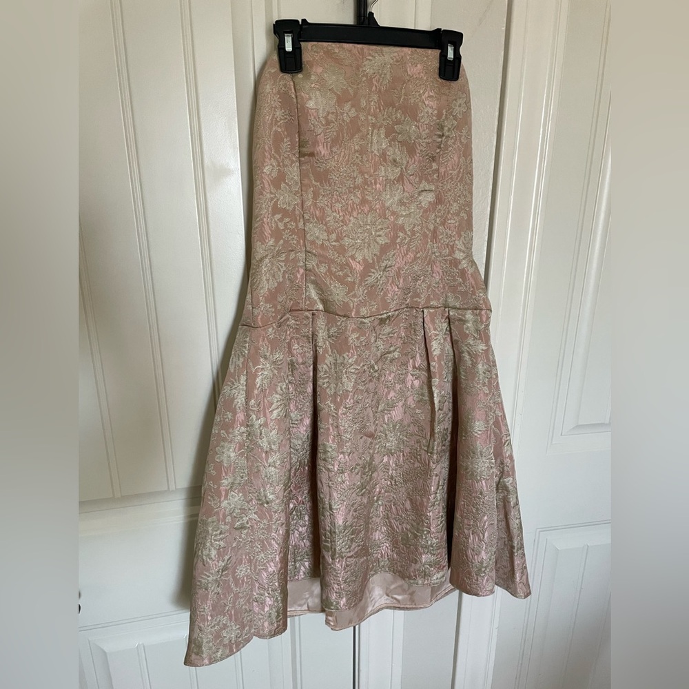 Vintage Jessica McClintock Strapless Dress Pink and Champagne Toile Coquette  12